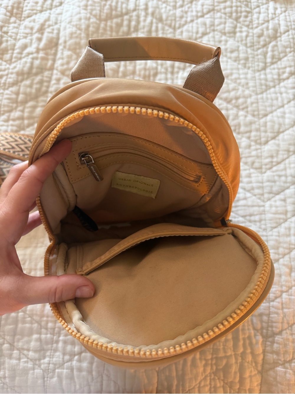 Anthropologie Originals Tan Crossbody Mini Sling with Patterned Strap - Picture 3 of 6